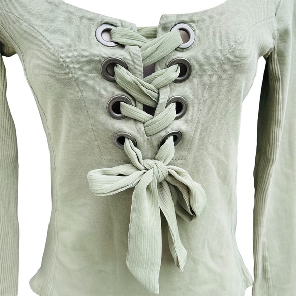 Free People Looking Back Ribbed Top Light Celery Green size xsmall - Picture 7 of 14